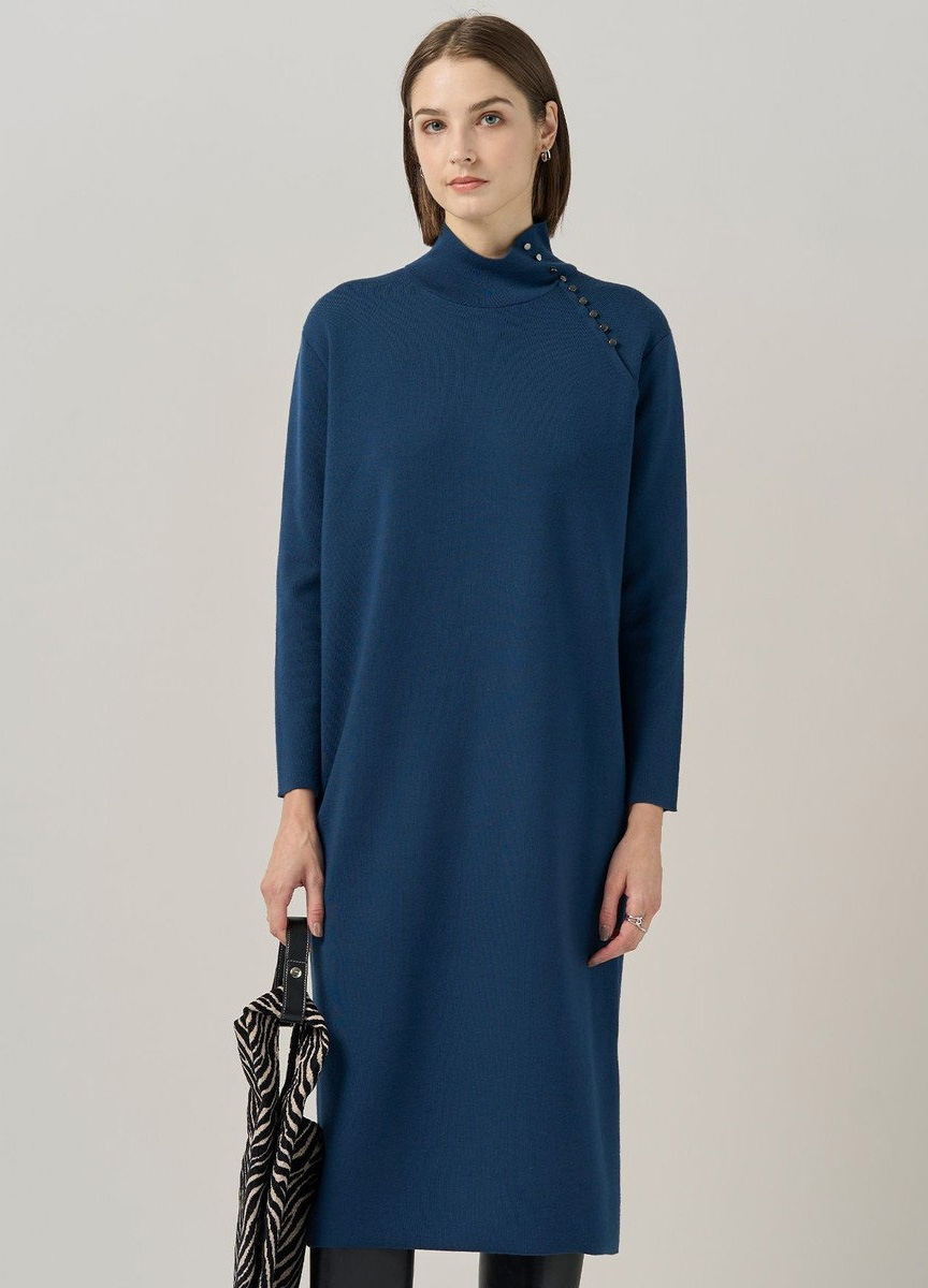 壓縮羊毛高領釦飾洋裝